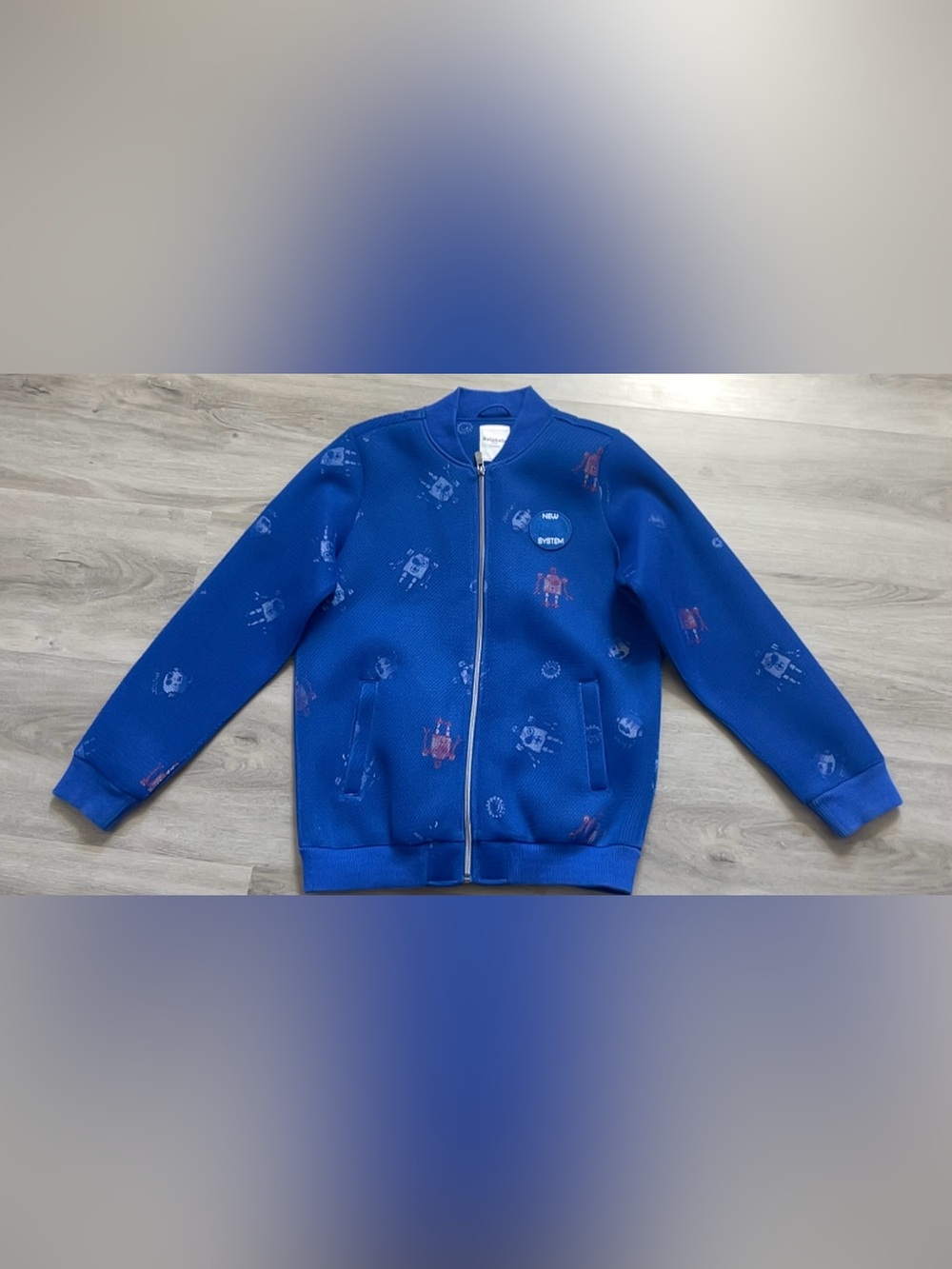 Balabala Kids Blue Robot Zip Up Bomber Jacket New System Graphic Patch Size 165